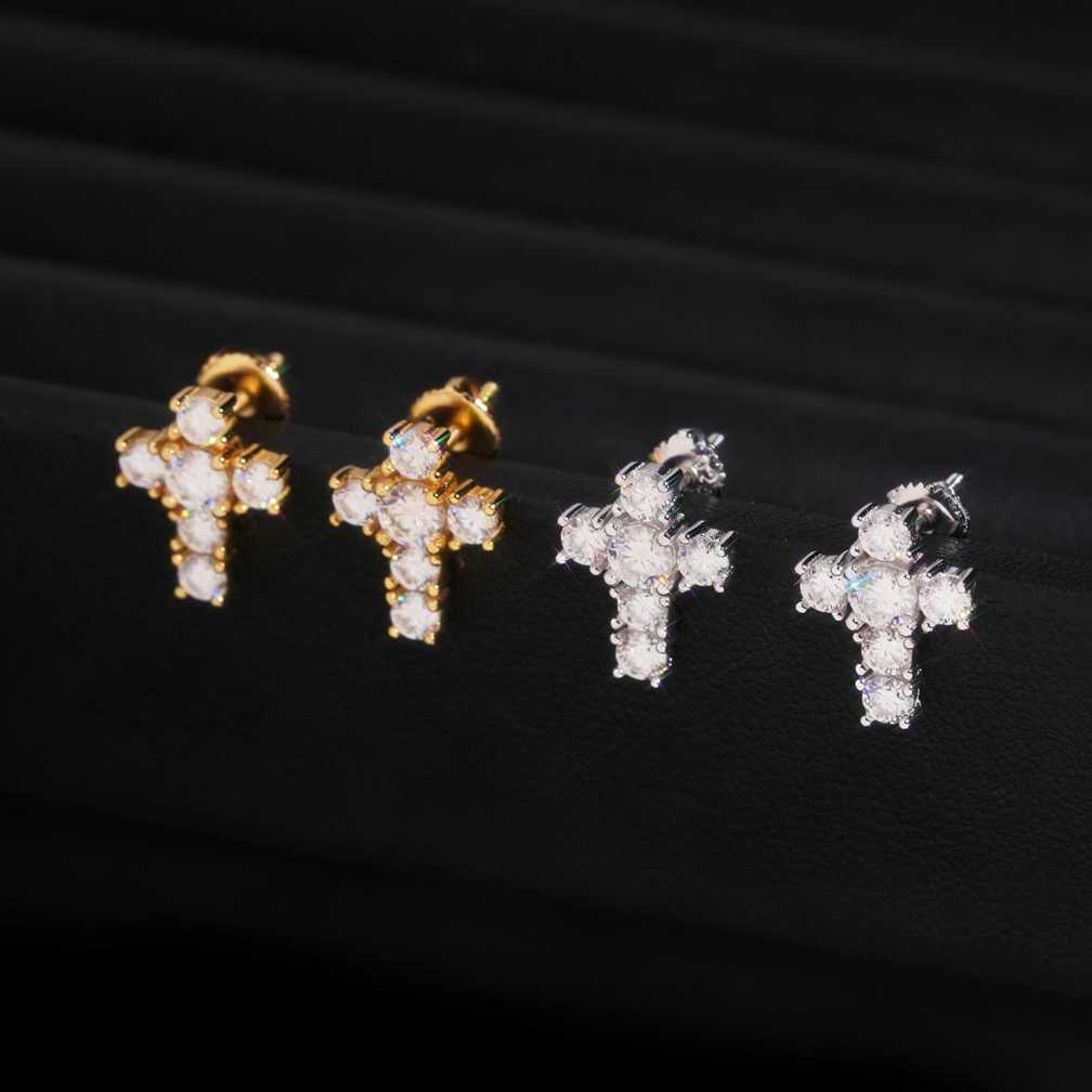 Zuanfa Iced Out Moissanite Cross Earrings