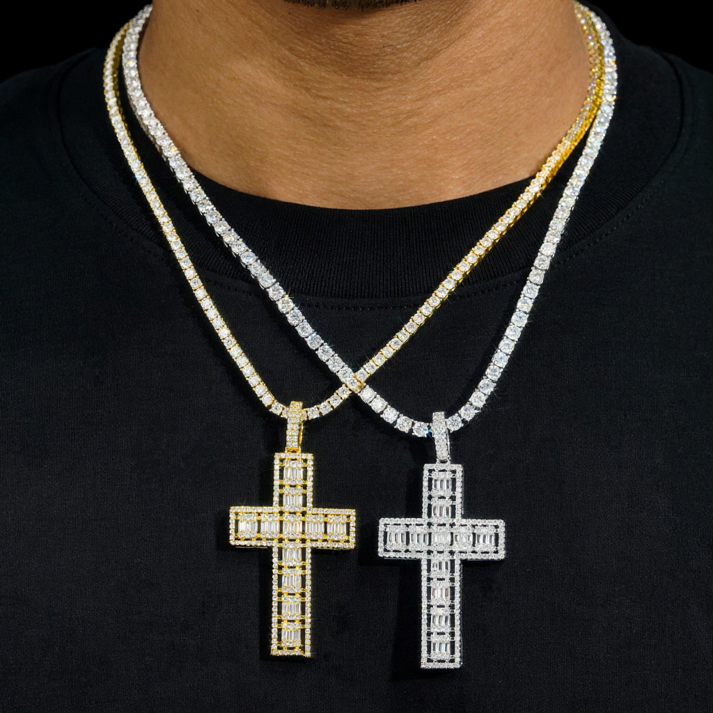 Hip Hop Iced Out Cross Baguette Diamond Pendant