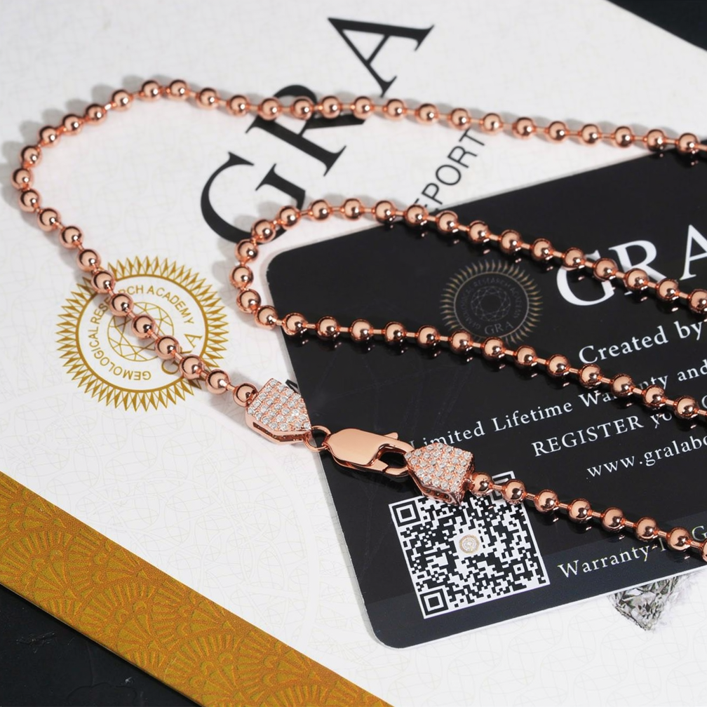 Moissanite Lock 3mm Bead Chain Necklace