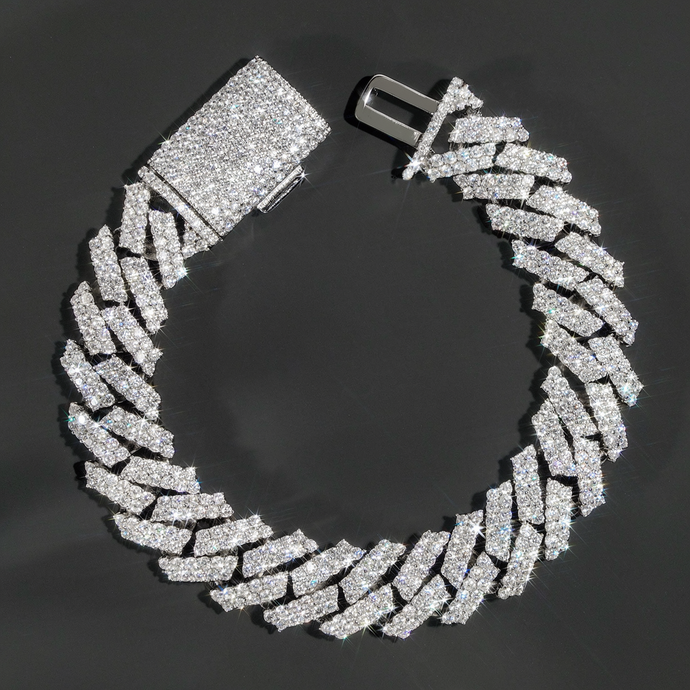 15mm Width Regular Miami Moissanite Solid Silver 925 Cuban Link Chain