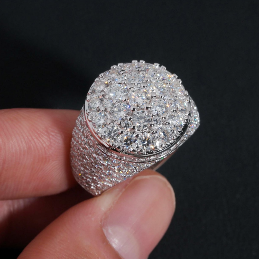 Iced Out Moissanite Mens Ring