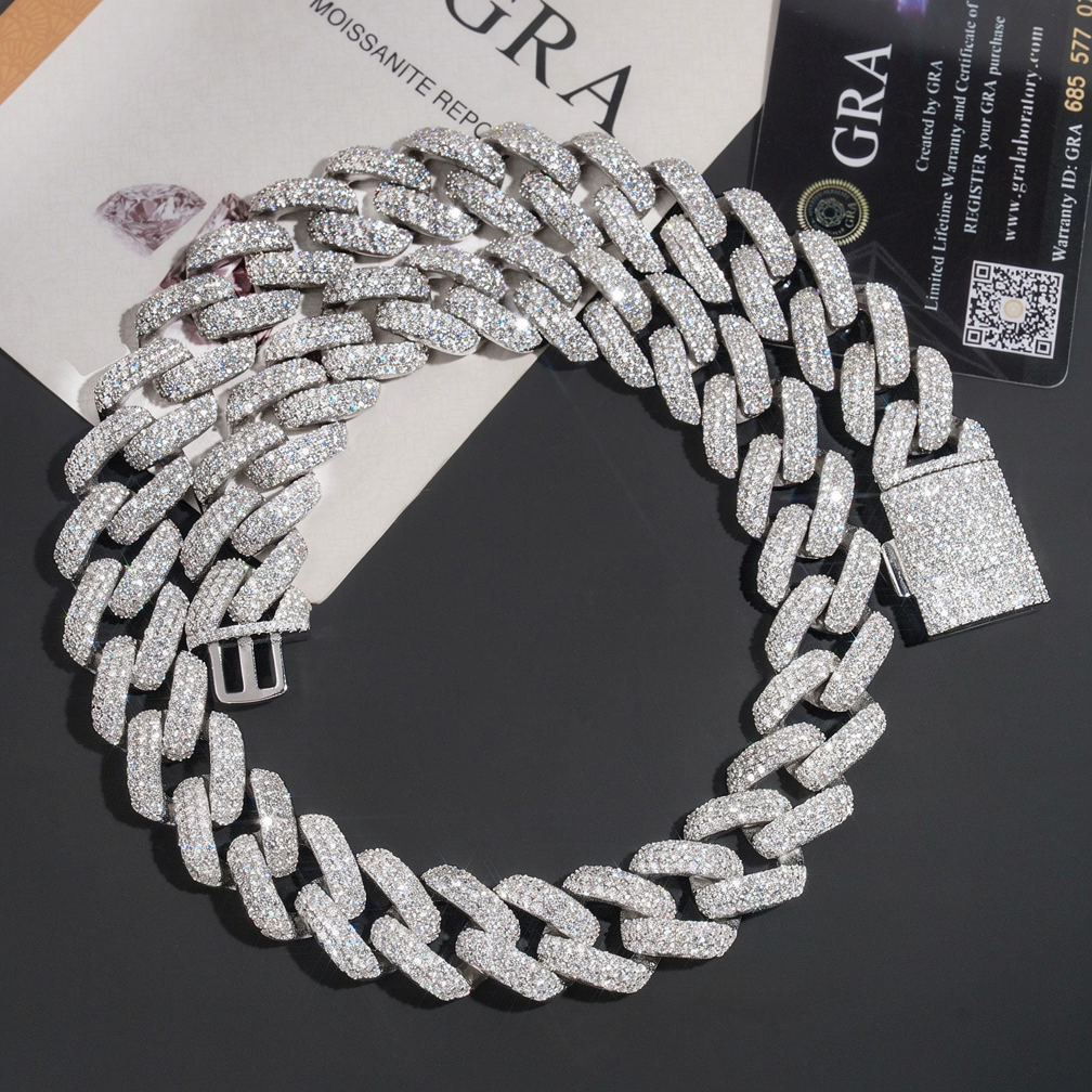 Heavy Miami 20mm Gold Plated Cuban Link Chian Moissaite Diamond Necklace