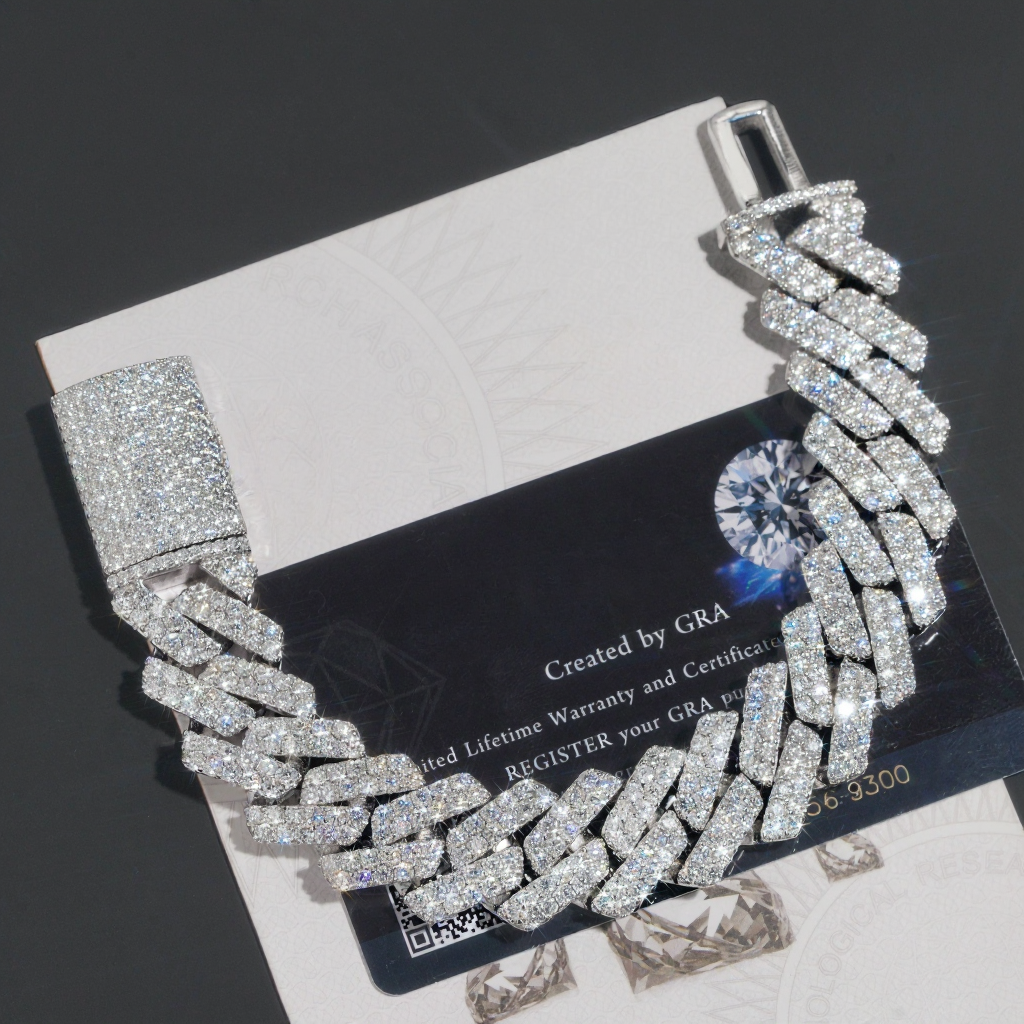 18MM Two Rows Moissantie Cuban Link Bracelet