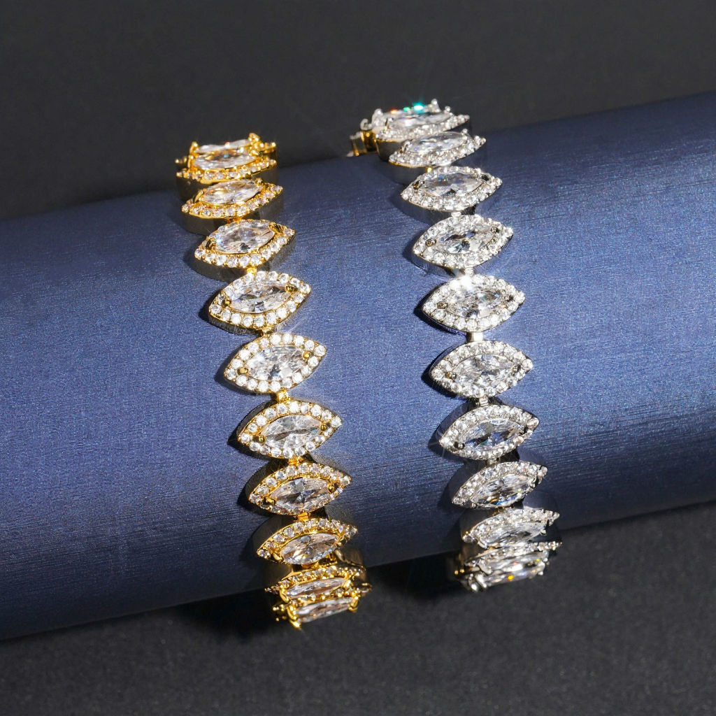 Luxury Marquise Diamond 18k Gold Plated Cuban Link Bracelet