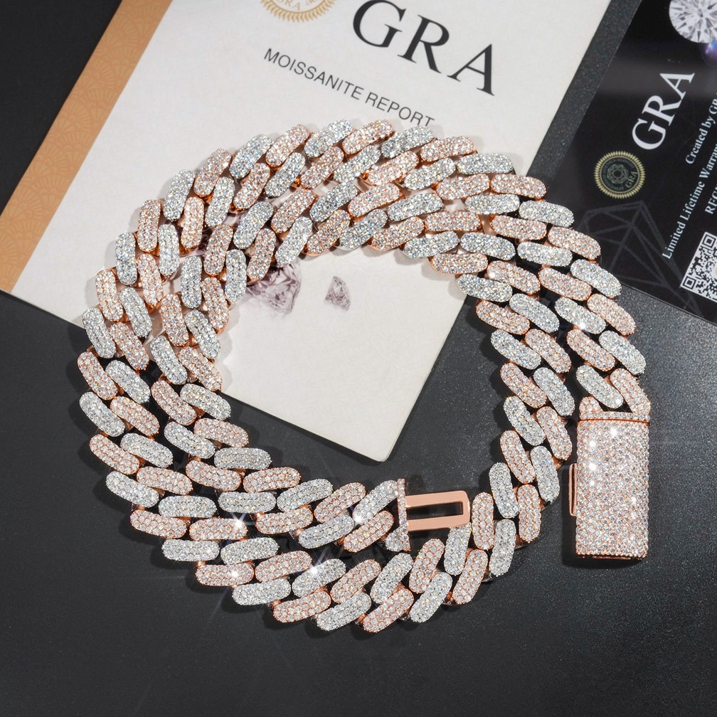 Two Tone Color Luxury 16MM 925 Sterling Silver Cuban Chain Neckalce