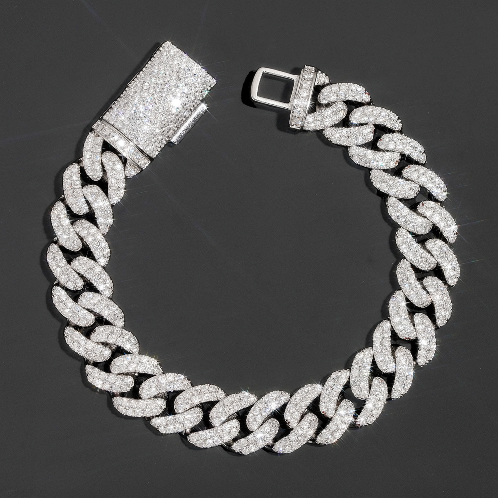 New Style Hip Hop Iced Out 13mm High Quality 925 Sterling Silver Cuban Link Bracelet