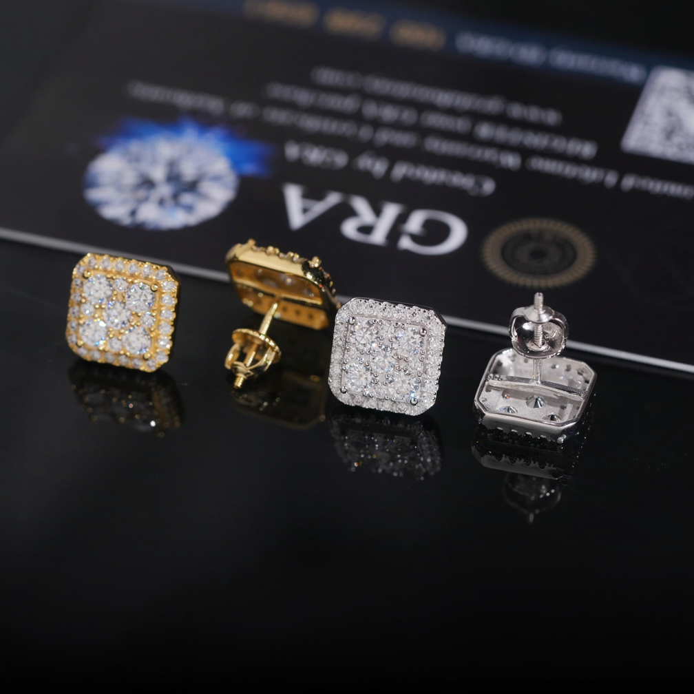 Hip Hop Style Square Moissanite Earrings