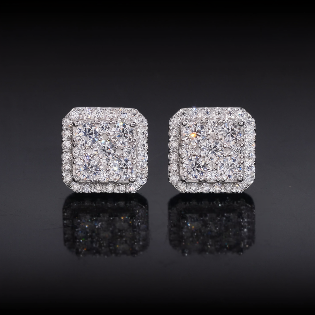 Hip Hop Style Square Moissanite Earrings