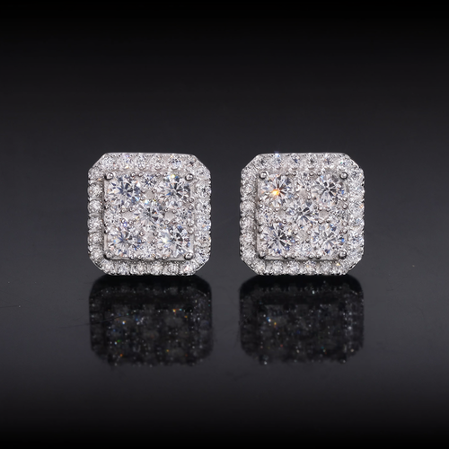 Hip Hop Style Square Moissanite Earrings