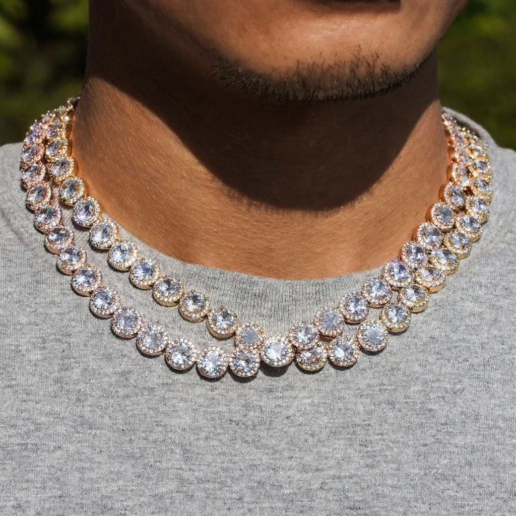Big Round Diamond 18k Gold Plated Cuban Link Chain