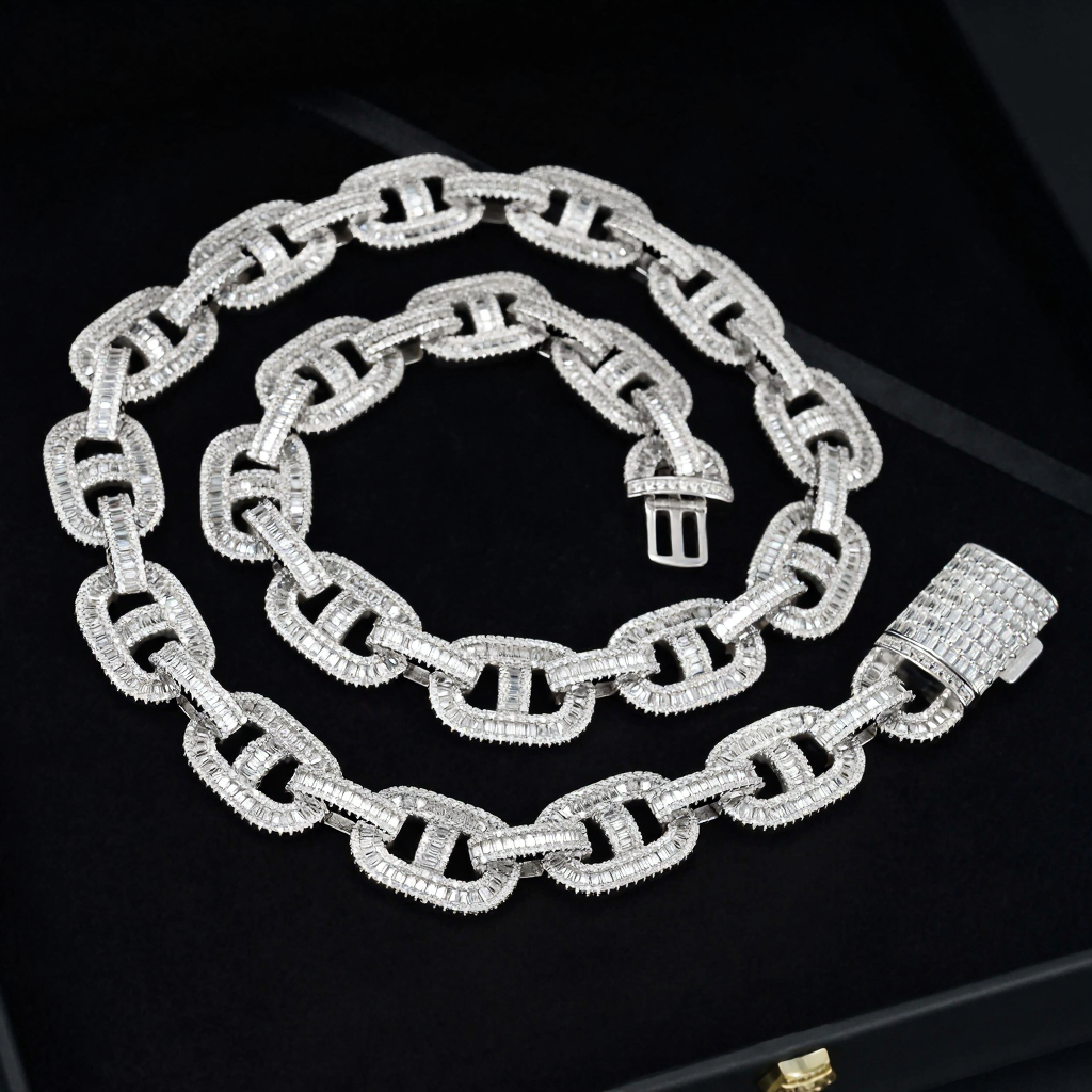 Baguette Diamond 15mm Moissanite Cuban Link Chain