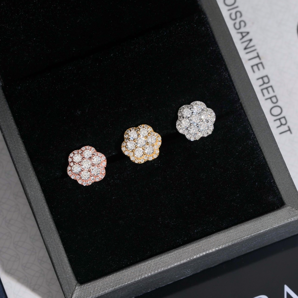 Zuanfa Moissanite Cluster Flower Earrings