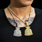 Hip Hop Dollar Money Bag Moissanite Pendant 18k Gold