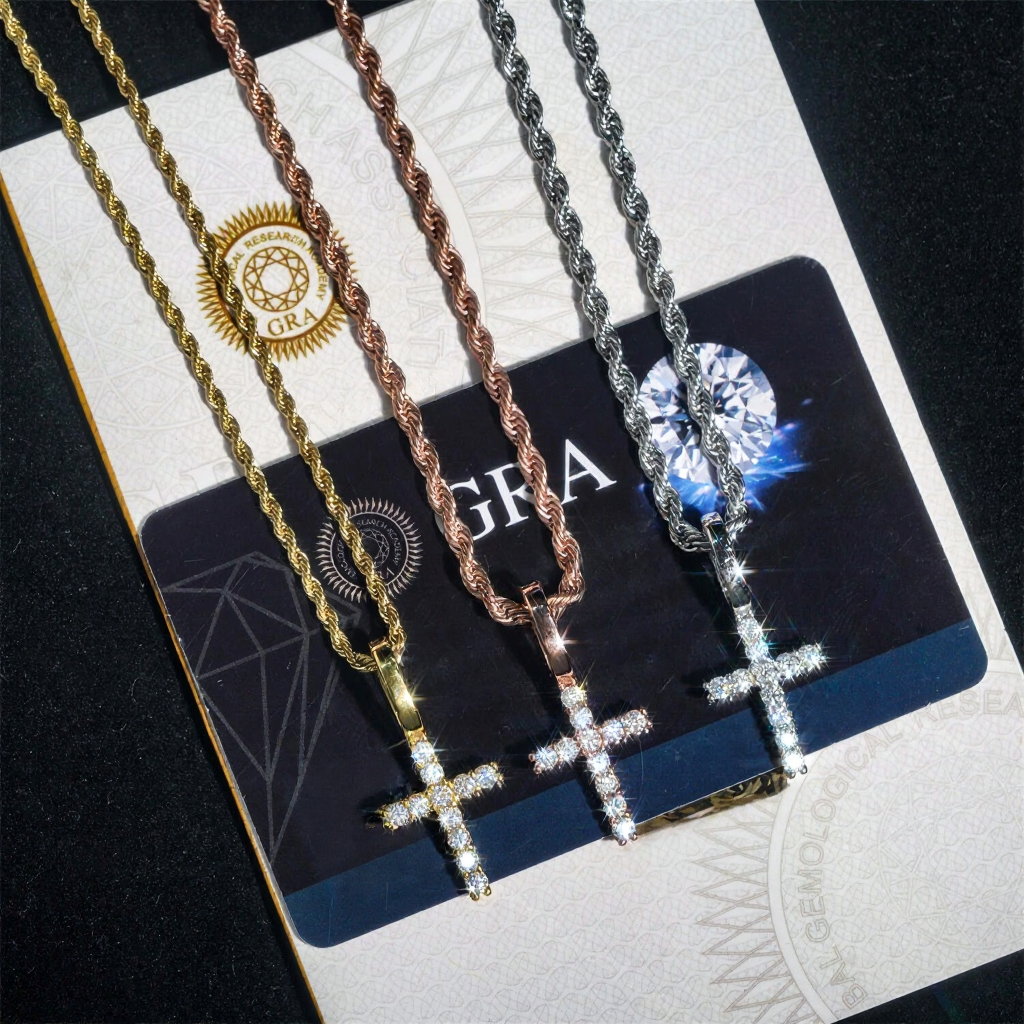 High Quality 2.5MM Moissanite Cross Pendant 18k Gold