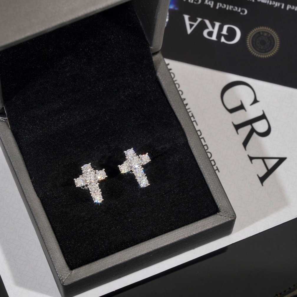 Zuanfa Religious Hip Hop Moissanite Cross Earrings