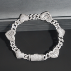Popular Thin 8mm Baguette Heart 925 Silver Moissanite Diamond Cuban Bracelet