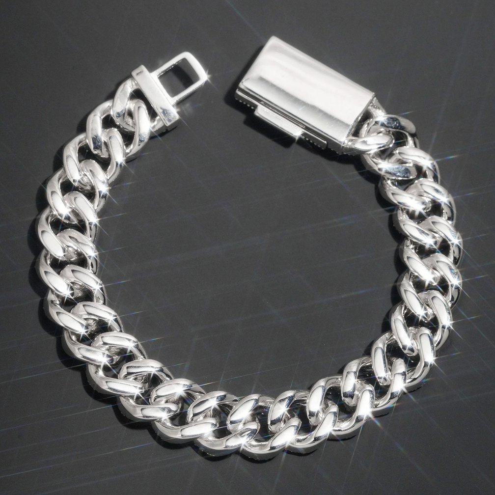 New Style Hip Hop Iced Out 13mm High Quality 925 Sterling Silver Cuban Link Bracelet