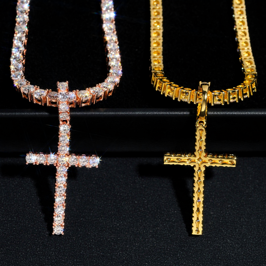 Hip Hop 3.0MM Moissanite Cross Pendant 18k Gold