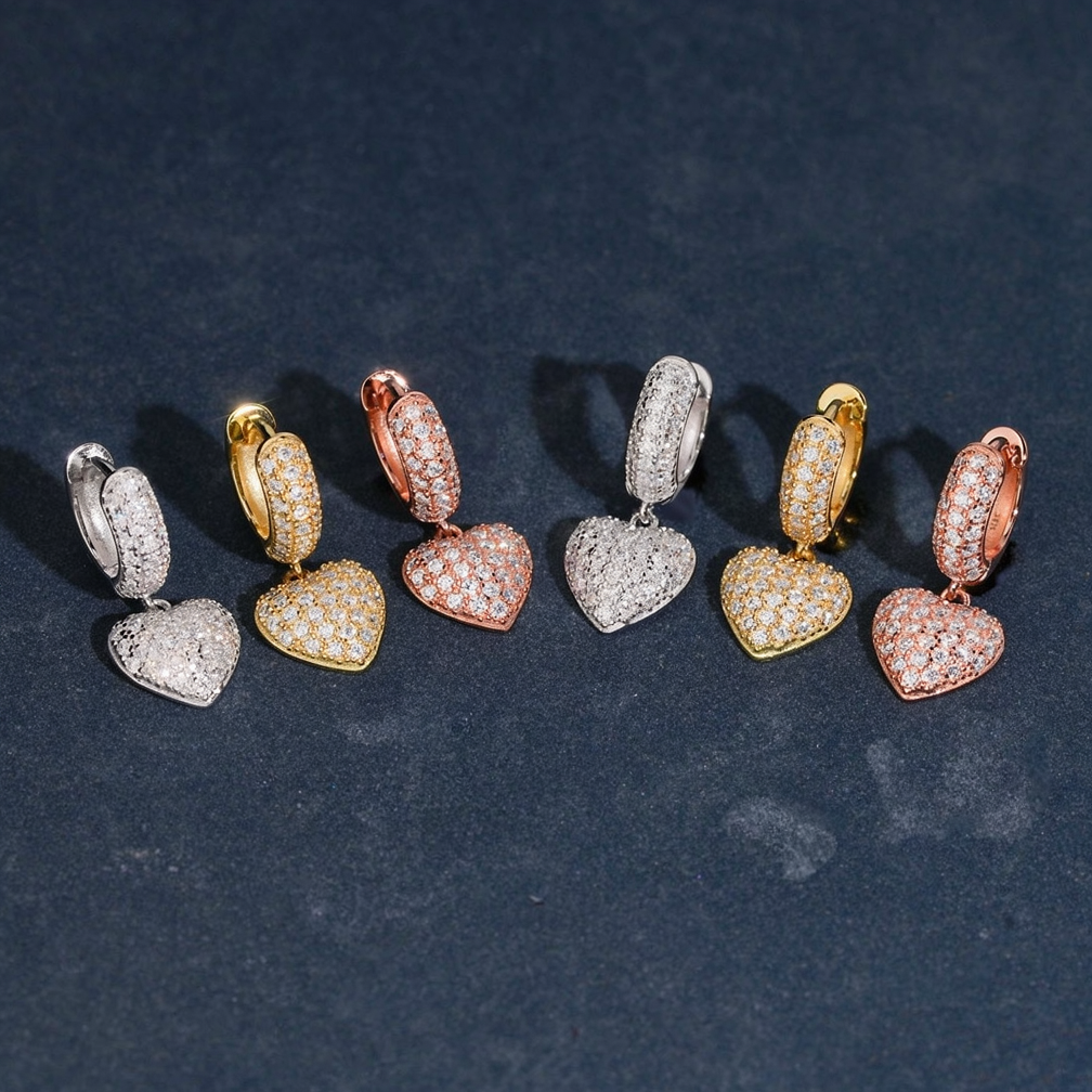 Zuanfa Moissanite Heart Drop Earrings