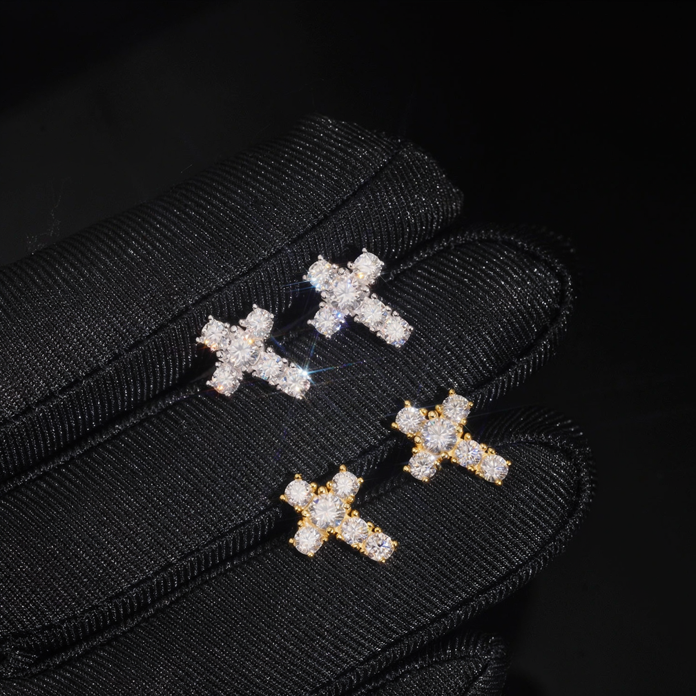 Zuanfa Iced Out Moissanite Cross Earrings