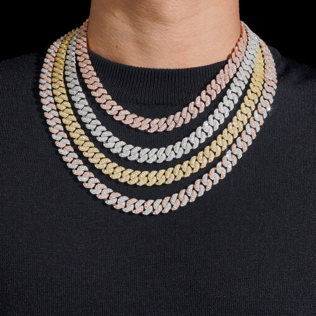 ZUANFA 10MM 3 Rows Moissanite Cuban Link Chain