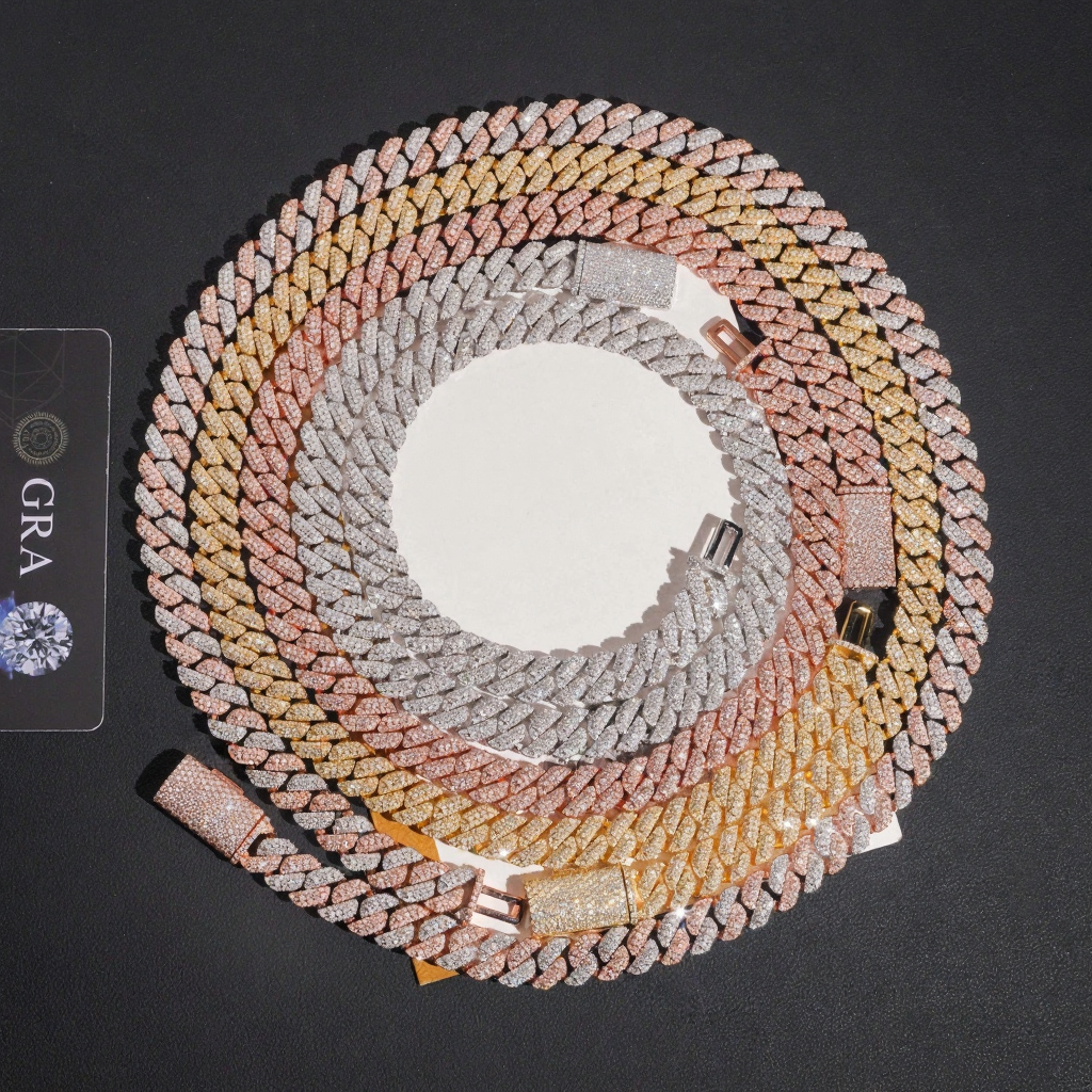 ZUANFA 10MM 3 Rows Moissanite Cuban Link Chain