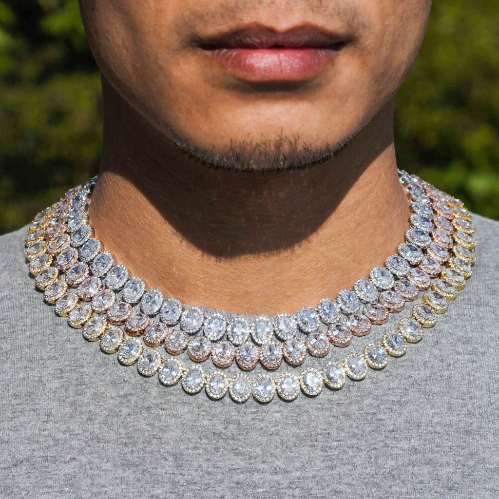 Luxury Oval Diamond 18k Gold Plated Cuban Link Chain