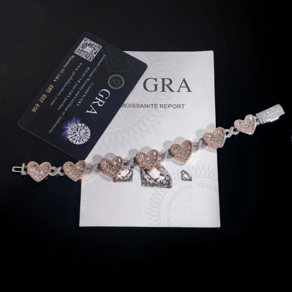 Two Tone Heart 14MM Moissanite Cuban Link Chain