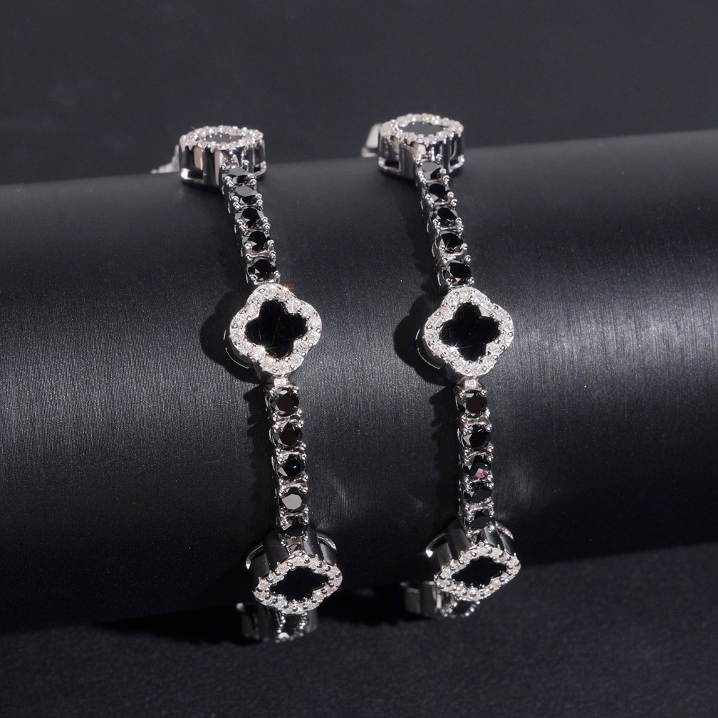 Zuanfa 3MM Black Agate Clover Tennis Bracelet