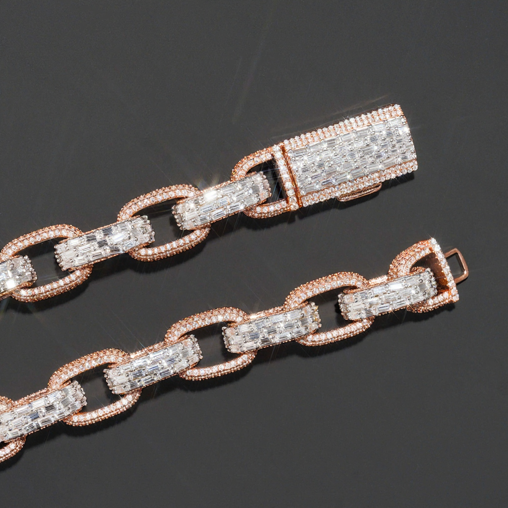 New Design 13MM Mixed Baguette Moissanite Cuban Link Chain