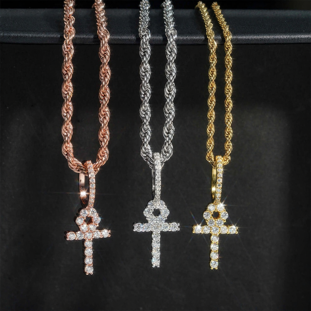 Iced Out 2.0MM Moissanite Cross Pendant 18k Gold
