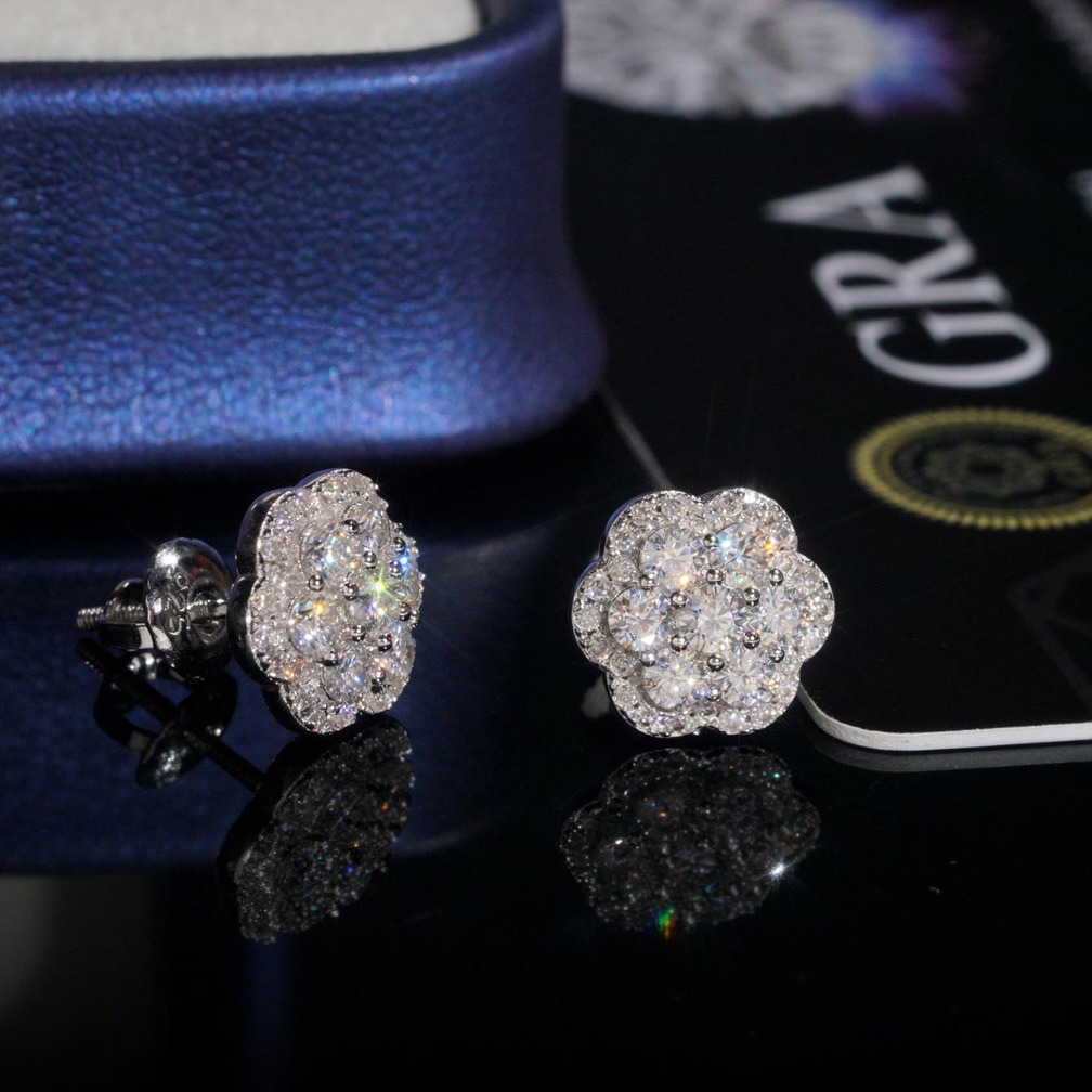 Zuanfa Moissanite Cluster Flower Earrings