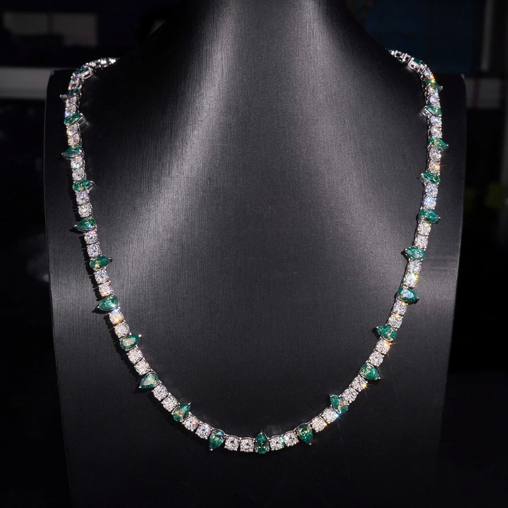 5MM Round Mixed Green Pear Cut Moissanite Tennis Chain