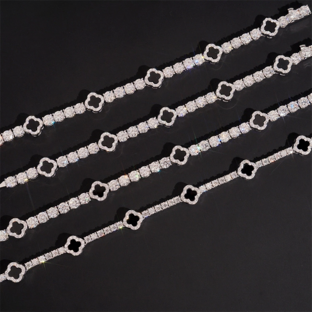 Black Clover Moissanite Tennis Chain