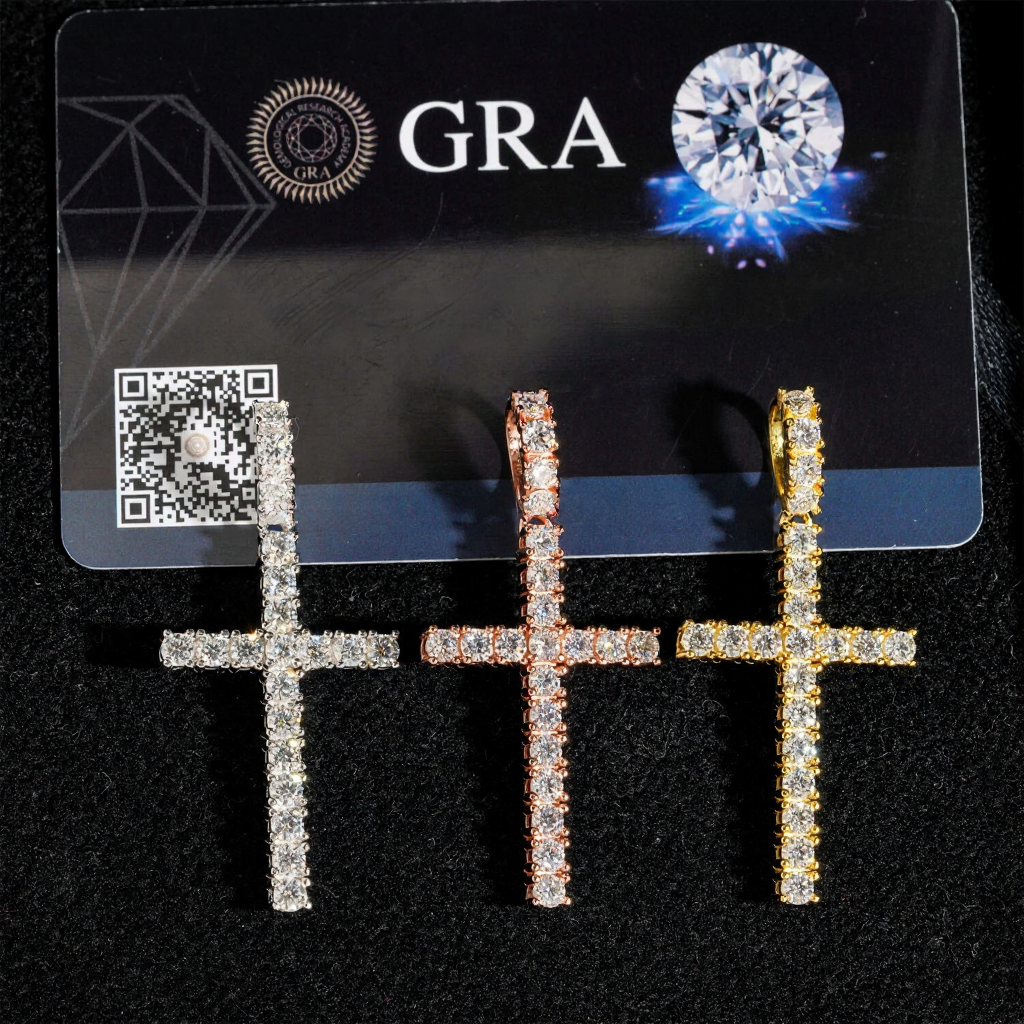 Hip Hop 3.0MM Moissanite Cross Pendant 18k Gold