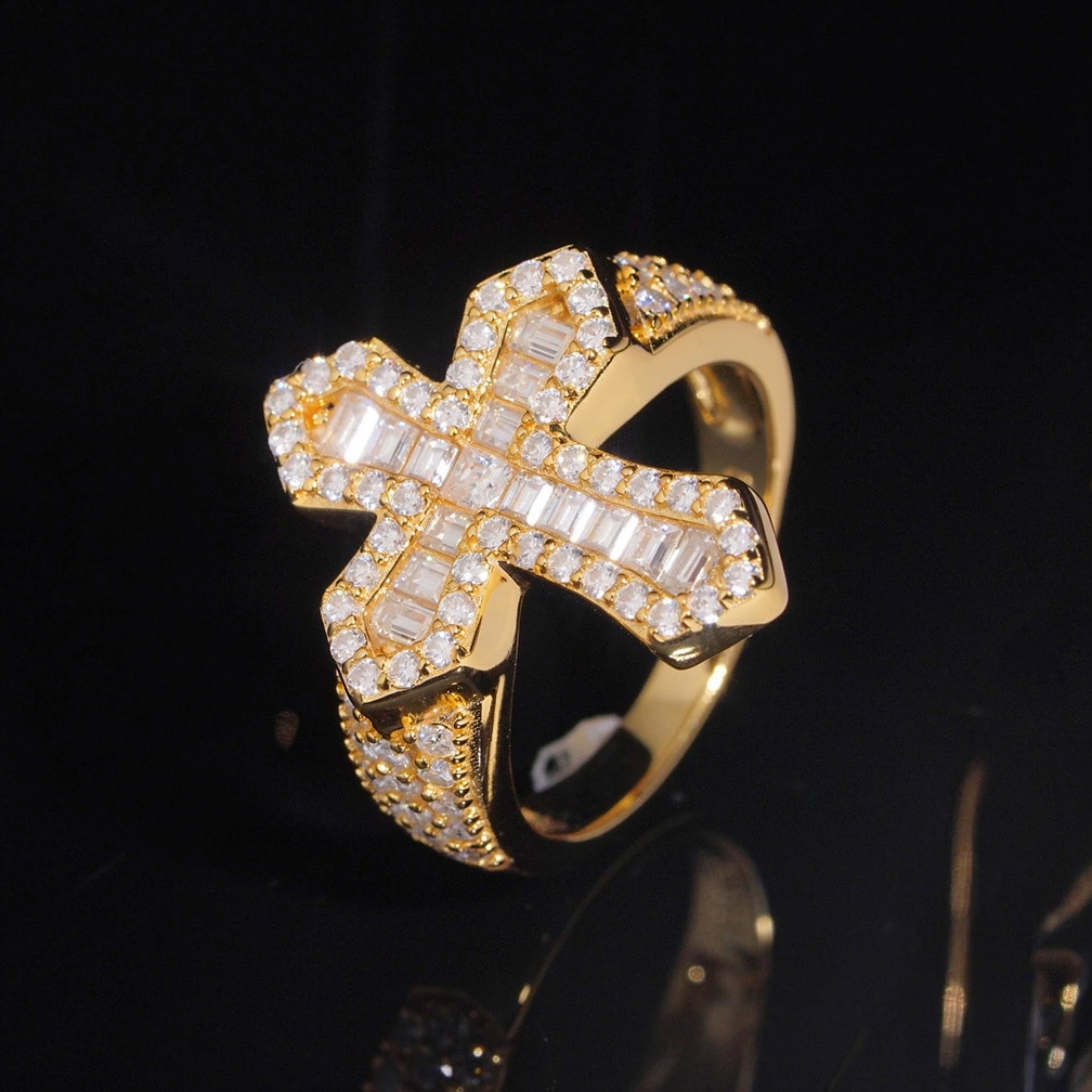 Unisex Baguette Moissanite Cross Ring