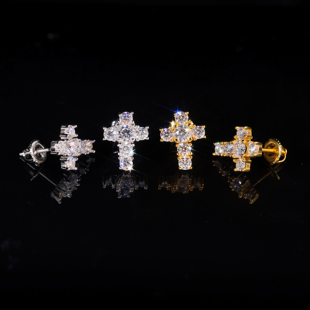 Zuanfa Religious Hip Hop Moissanite Cross Earrings