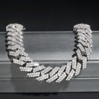 15mm Width Regular Miami Moissanite Solid Silver 925 Cuban Link Chain