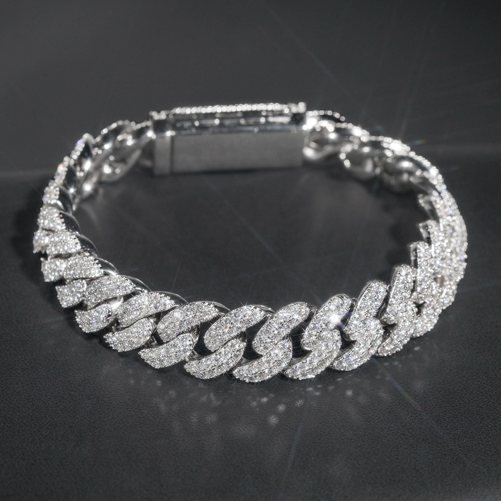 New Style Hip Hop Iced Out 13mm High Quality 925 Sterling Silver Cuban Link Bracelet