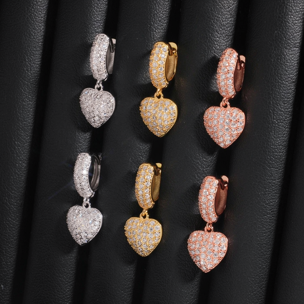 Zuanfa Moissanite Heart Drop Earrings