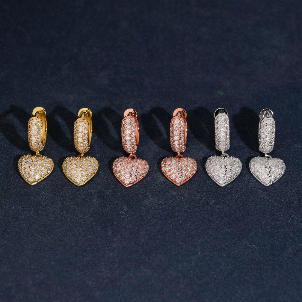 Zuanfa Moissanite Heart Drop Earrings