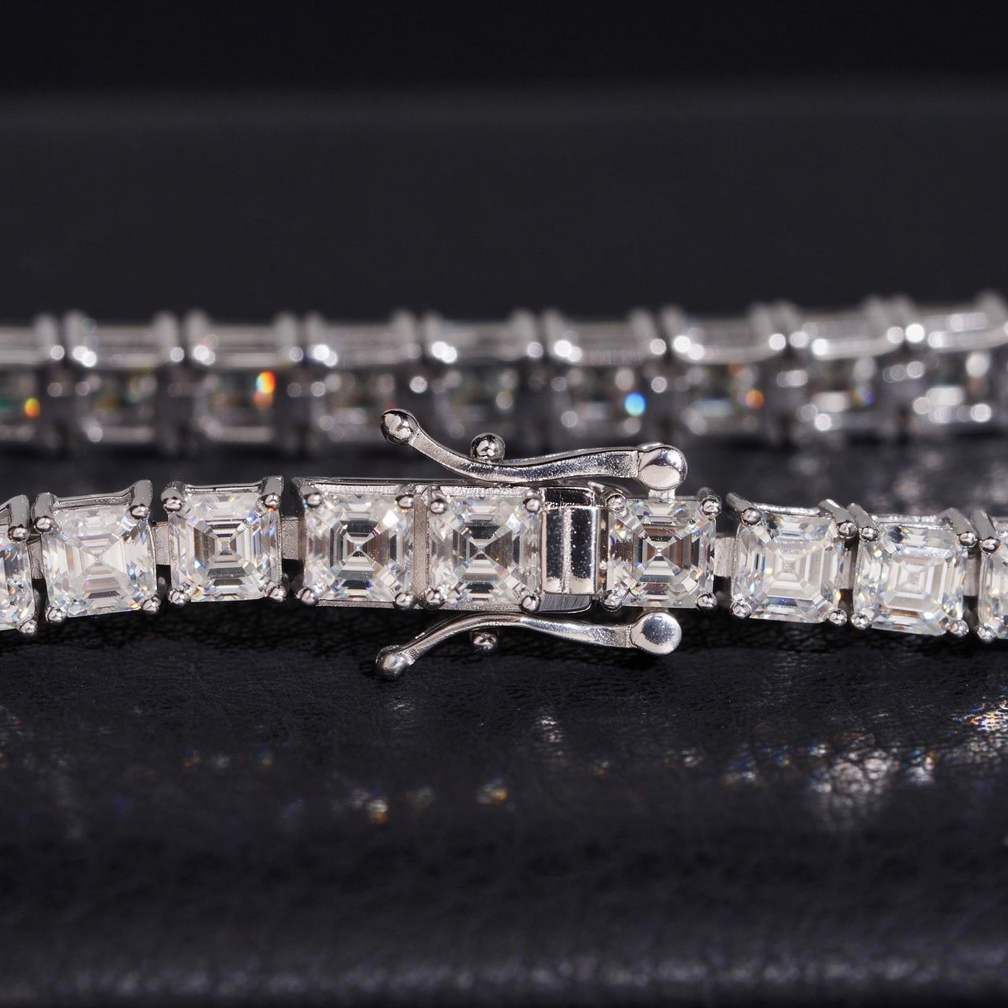 Zuanfa Asscher Cut 4*4mm Moissanite Tennis Bracelet
