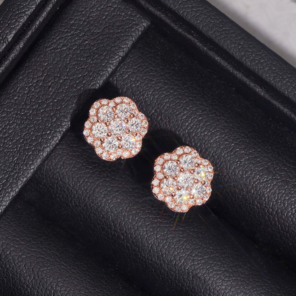 Zuanfa Moissanite Cluster Flower Earrings