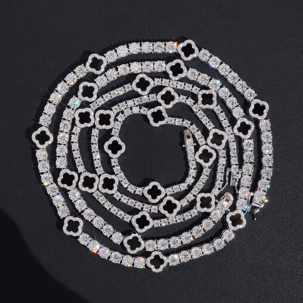 Black Clover Moissanite Tennis Chain