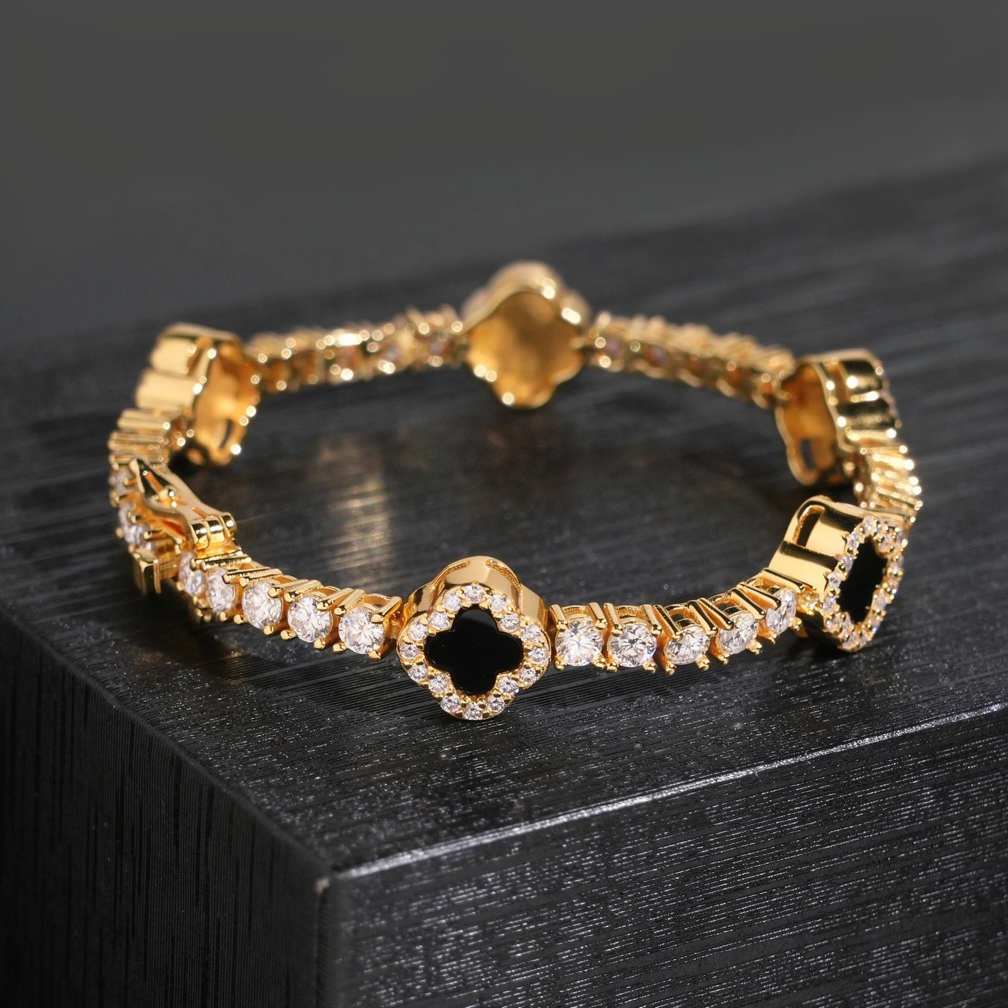 Zuanfa 3MM Black Agate Clover Tennis Bracelet