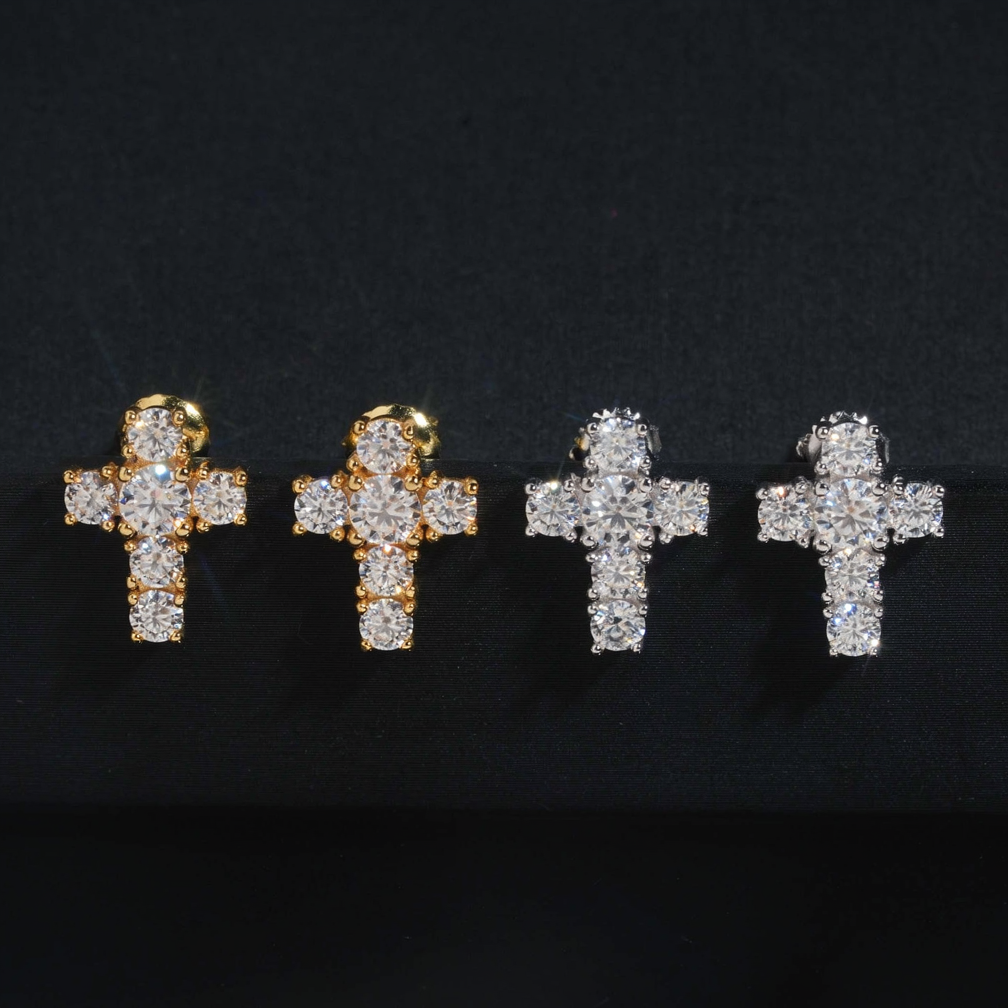 Zuanfa Religious Hip Hop Moissanite Cross Earrings