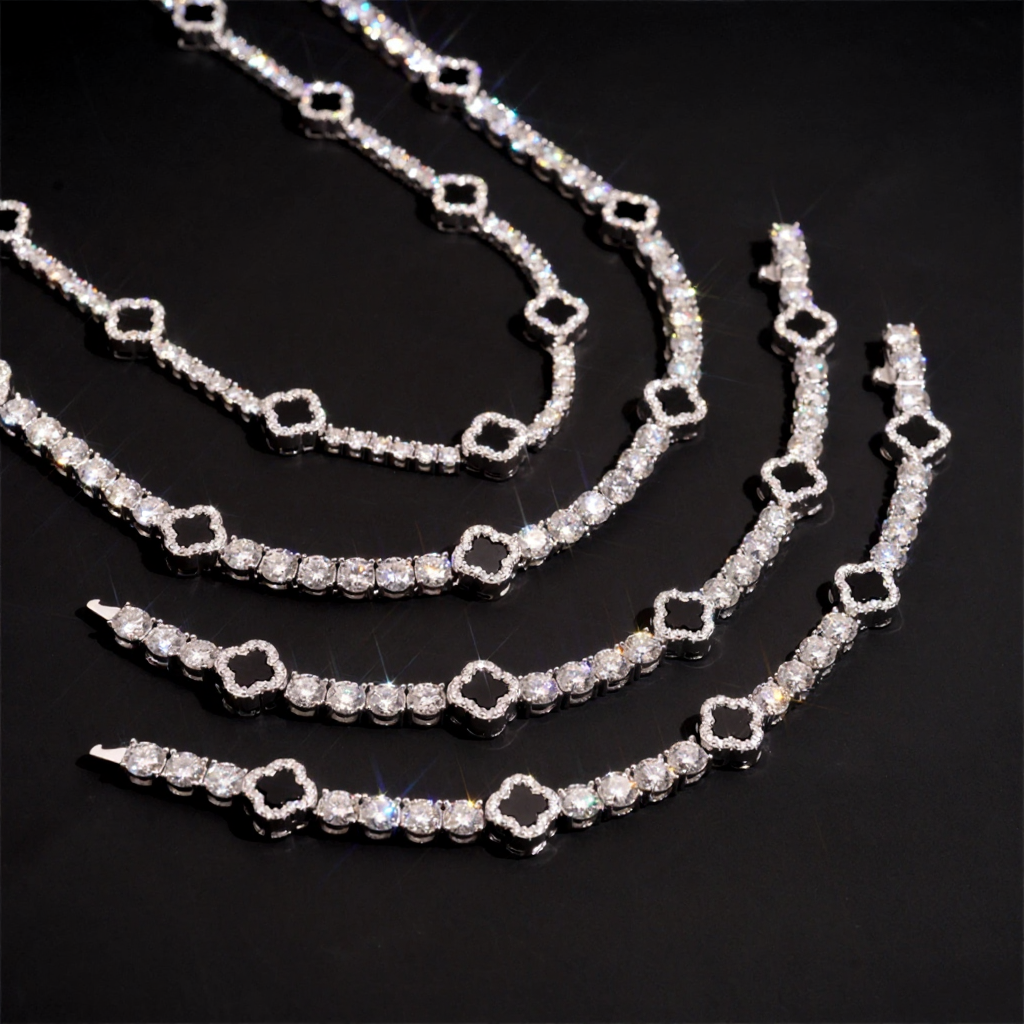 Black Clover Moissanite Tennis Chain