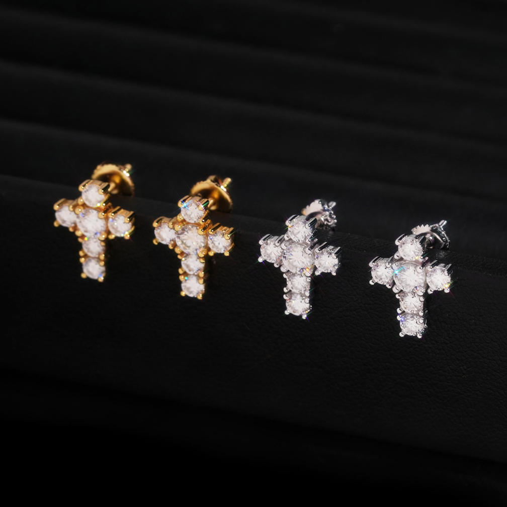 Zuanfa Religious Hip Hop Moissanite Cross Earrings
