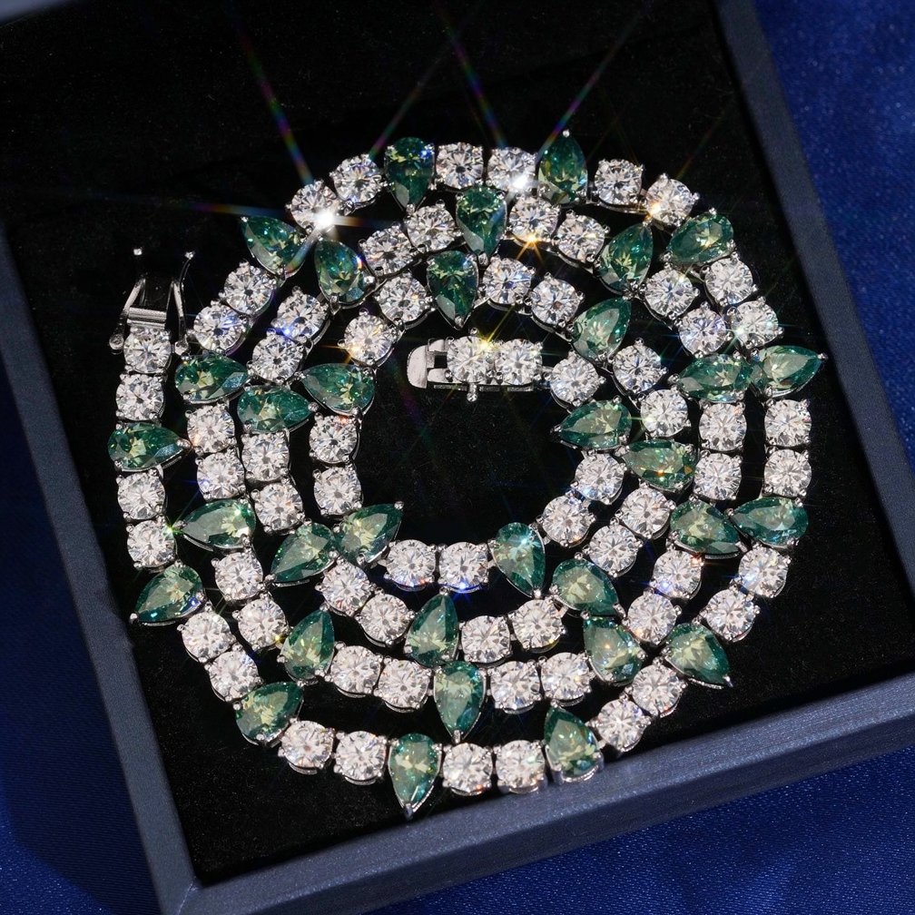 5MM Round Mixed Green Pear Cut Moissanite Tennis Chain