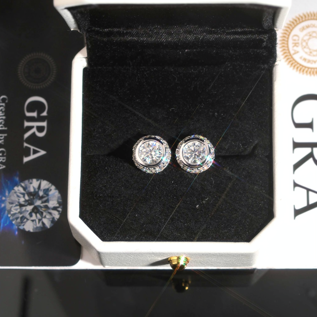 6.5mm Center Stone Bezel Setting Moissanite Earrings